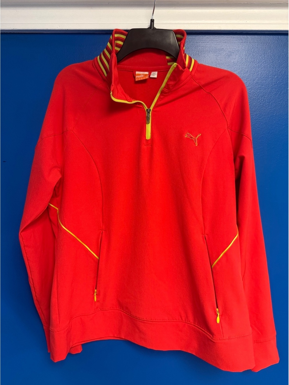 Puma Mens XL Coral Red Yellow StormCELL 1/4 Zip Golf Running Pullover